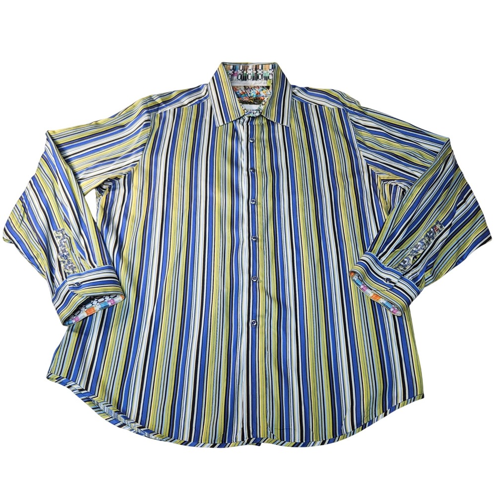 Robert Graham Mens 2XL Stripe Button Down Blue Green Knowledge Wisdom Truth
